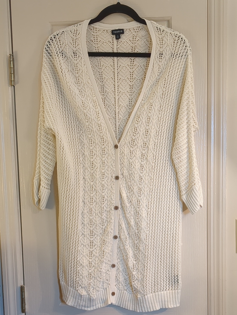 torrid Cream Open-Weave Button Front Cardigan